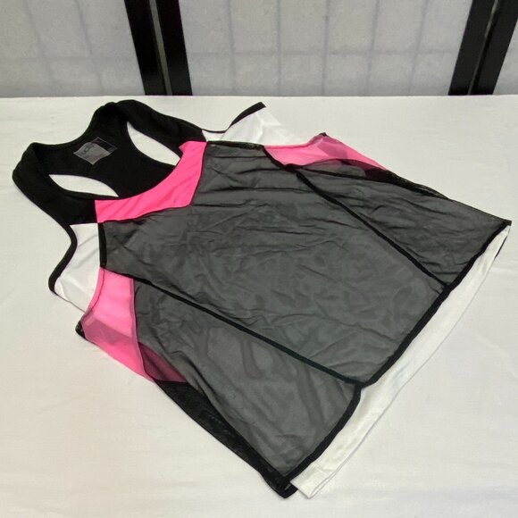 Lucky in Love Racerback Mesh Dual Layer Knit Sport Activewear Top Black Pink NWT - Picture 10 of 15